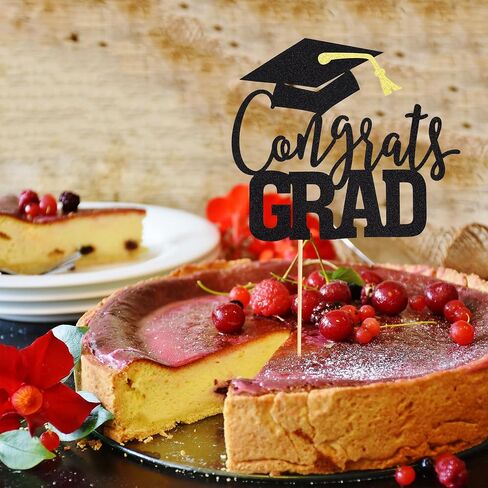Arthsdite 1Pc Congrats Grad Cake Topper, Class of 2025 Themed Graduation Party Decorations for University College High School Celebration Party Supplies - Black Glitter in Kuwait