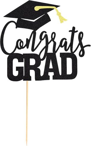Arthsdite 1Pc Congrats Grad Cake Topper, Class of 2025 Themed Graduation Party Decorations for University College High School Celebration Party Supplies - Black Glitter in Kuwait