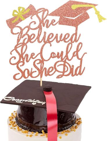 Arthsdite 1Pc Congrats Grad Cake Topper, Class of 2025 Themed Graduation Party Decorations for University College High School Celebration Party Supplies - Black Glitter in Kuwait