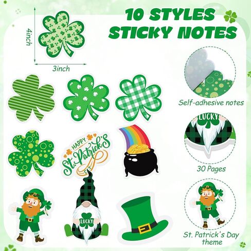 40 Pcs St. Patrick's Day Sticky Notes and Pens Bulk, 20 Shamrock Memo Notepads to Do List, 20 Green Lucky Clover Ballpoint Pens for Irish Party Favors Supplies Gifts Office Home Supplies in Kuwait