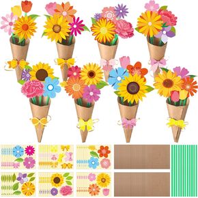 48 Set Spring Flower Bouquet Craft Kit DIY Flower Paper Crafts Colorful Make Your Own Flower Exchange Gift for Classroom Spring Holiday Party Handmade Project Home Activities