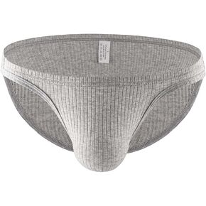 Men's Ribbed Briefs Man Underwear with Pouch Soft Breathable Sleep Lounge Lingerie