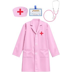 Kids Doctor Coat Set With Stethoscope,Children Cosplay Dress up,Career Day Gift for Boys and Girls 3-12Years Old 4PCS