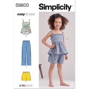 Simplicity Easy Children's Summer Top, Pants and Shorts Sewing Pattern Packet, Design Code S9800, Sizes 3-4-5-6-7-8, Multicolor