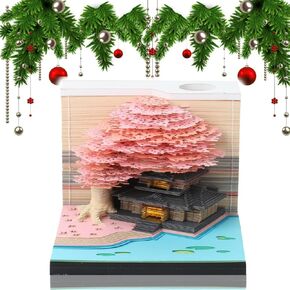 3D Calendar 2025 Time Piece Calendar, Tear-Away Notepad with LED Lights, Creative 3D Memo Artsy Pad Calendar, DIY Paper Carving Gift (Pink)