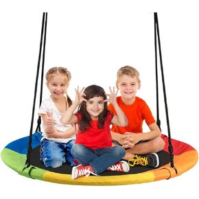 Costzon Tree Swing, 40 Inch Saucer Swing for Kids Outdoor, 700 lbs Weight Capacity Round Swing w/ 900D Waterproof Oxford Cloth, Adjustable Rope, Flying Swing for Backyard, Indoor & Outdoor Playground