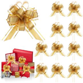 6 Inches Pull Bows for Gift Wrapping Ribbon Bows Gift Wrapping Supplies 10 Pcs (Gold)
