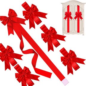 8 Pieces Christmas Cabinet Ribbons Bows Decorations Large Red Kitchen Cabinet Door Ribbons and Bows for Christmas Party Supplies