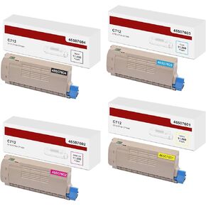 C712 Black Cyan Magenta Yellow Toner Cartridge Replacement for Okidata OKI 46507604 46507603 46507601 46507602 Toner for OKI C712 C712n C712dn Printer, 4-Pack