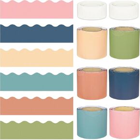 196.8 Ft Colorful Classroom Borders Boho Bulletin Board Trims Scalloped Bulletin Board Stickers Bulletin Board Decorations for Classroom Office Wall Chalkboard Decor (Classic)