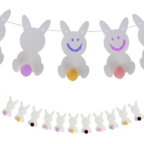 ArtCreativity Easter Bunny Garland - Hanging Easter Decorations Set with 10 Felt Rabbits, 9 Feet of Ribbon, and Needle for Stringing - Easter Bunny Decorations for Home, Office, or Classroom