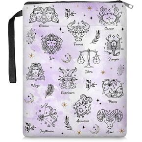 Book Sleeve for Book Lovers, Book Sleeve with Zipper, Constellation Themed Book Cover, Memory Waterproof Fabric, Perfect for Young Adults, Stylish Study Supplies 11.2 x 8.3 in
