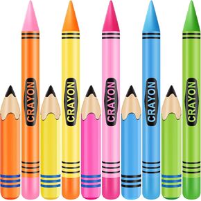 10 Pcs Jumbo Inflatable Crayons Large Blow up Crayons Set Crayon Balloons Crayon Inflatable Pencil for Kids Back to School Classroom Birthday Photo Prop Party Favor Decor, 5 Colors