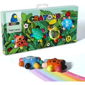 Portable Beetle Crayons with 12/24 Colors and Erasers, Non-toxic Washable Crayons for Kids, Easy-Grip Unbreakable Crayon, Travel Art kits Gifts Prize for Boys Girls (12)