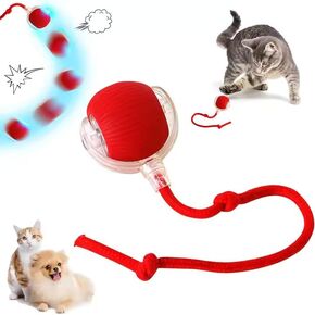 لعبة Cat Ball التفاعلية ، الكرة الذكية المتحركة الأوتوماتيكية ، USB القابلة لإعادة الشحن ، وتوليد ذاتي مع ذيل فو ، 360 درجة ، فأر تقليد ، مثالي لتخصيب القط الداخلي (أحمر)