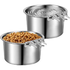 2 Pack Dog Crate Water Bowl Stainless Steel Dog Bowls No Spill Hanging Water Food Bowls for Kennel Cage Crate Mountable Pet Feeder Dish for Medium and Small Dog Cat Pet (7" x 4.3")