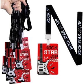 25 Pcs Rock Star Party Badge Rock PVC Card and Roll Party Badge Rock Star VIP Pass Lanyards for Rock Star Themed Birthday Party Supplies