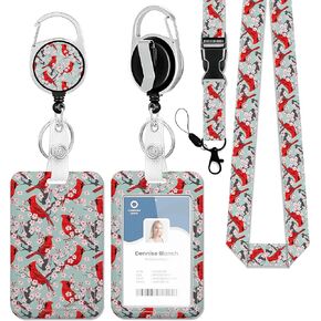 Badge Holder with Lanyard,Red Cardinal Lanyards for ID Badges, Badge Holder with Breakaway Lanyard Keychain, Card Protector for Women, Gifts for Teacher Nurse Workers