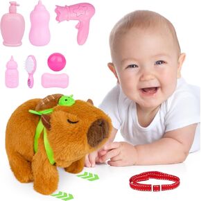Capybara Plush - ألعاب Walking Capybara Plush ، Capybara التفاعلية الإلكترونية مع حقيبة ظهر للسلاحف ، هدايا Capybara المحشو بالحيوانات