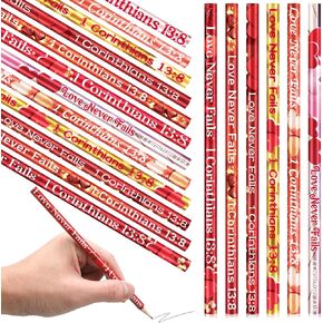Zhanmai 36 Pcs Religious Valentine's Day Pencils Bulk Love Never Fails 1 Corinthians 13: 8 Gifts Love Heart Christian Jesus Bible Verse Pencils for Valentines Sunday School Church Party Gifts