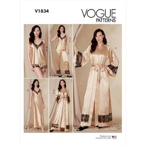 Vogue Misses' Loose-Fitting Wrap Robe, Belt, Camisole, Slip, Shorts and Pants Sewing Pattern Kit, Code V1834, Sizes 8-10-12-14-16, Multicolor