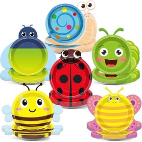 60Pcs Spring Bug Birthday Party Decorations Ladybugs Bee Butterfly Reptile Paper Plates Insect Tableware Dinnerware Set Bug Dessert Plates for Spring Summer Birthday Baby Shower Party Favors Supplies