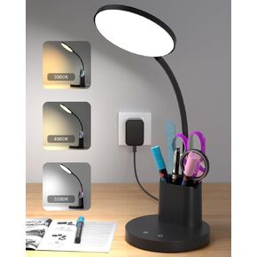 Sailstar Small Desk Lamp, LED Desk Lamps for Home Office, 3 Lighting Modes, 800LM Eye-Caring Desk Light with Pen Holder, Touch Control, Dimmable, 360° Gooseneck Desk Lamp for College Dorm Room, Black
