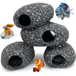 Hamiledyi Cichlid Rock Cave Betta Hideout Resin Aquarium Decoration Caves Small Fish Shelter Stone Hideaway Resin Fish Tank Accessories Ornaments for Crayfish Aquatic Breed Play Rest