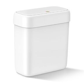 Small Bathroom Trash Can with Lid, 2.6 Gallons / 10 L Slim Plastic Garbage Bin with Pop-Up Lid, Mini Waste Basket Can Dog Proof for Kitchen, Bedroom, Office, Laundry, Toilet, Rv, White
