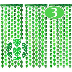 3 Pack Jungle Leaf Foil Fringe Curtain for Jungle Party Favors, 3.3 X 6.6 ft Jungle Party Curtain Tinsel Steamer Backdrop Deoration for Jungle Theme Birthday Decor Hawaiian Party Supplies