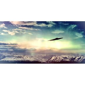 AWERT 48x18 inches Outer Space Aquarium Background UFO in Sky Clouds Fish Tank Background Science Fiction Terrarium Background