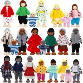 ONEST 23 Pieces Wooden Dollhouse Family Set Mini People Figures Dollhouse Dolls Wooden Doll Family Pretend Play Figures Accessories for Pretend Dollhouse Toy