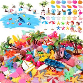 Barydat 200 Pieces Mini Resin Animals Figures Tiny Resin Miniatures Toys Garden Accessories for Pranks Hide Party Favor Gifts Crafts Aquarium Dollhouse Garden Decoration(Beach)