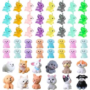 Tazimi 52 PCS Mini Resin Dog Fompurines Flow in the Dark Puppy Toys Dog Dog Miniature Sharms for Garden Dollhouse Aquarium Home Birthday Cake Cake