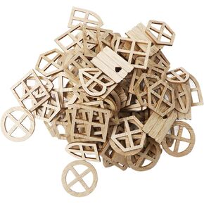 100pcs Wood Window Cutouts - Multipurpose Unfinished Wood Slices, Unfinished Wood Crafts for DIY, Kids Crafts, and Home Decor Projects
