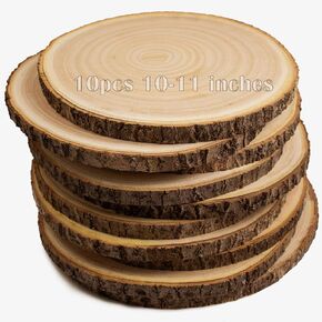 10pcs Large Wood Slices for Centerpieces 10-11 inches Wood Rounds for Tables Decor Rustic Wood Circles for DIY Crafts and Wedding Decor Round Wooden Discs Wood Slice Ornaments