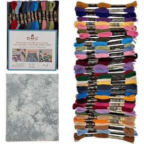 Popular Colors Collection Embroidery Thread Bundle - DMC Embroidery Floss Pack 8.7yd Popular Colors 36Pkg with Aida 18 Count Pearl Gray Hand-Dyed Cross Stitch Fabric by VolcanoStitching