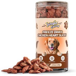 Jungle Calling Cat Treats and Dog Snacks, Freeze Dried Chicken Hearts Halves for Cats and Dogs, Single Ingredient Organ Meat, High Protein Pet Training Treats & Food Topper, 7.76 oz