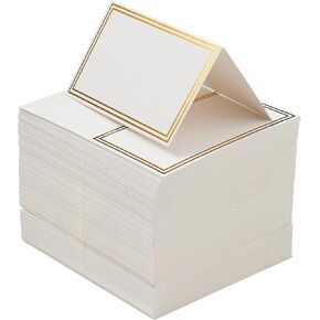 Twiddlers 200 Name Place Cards for Wedding Table Setting 3.5 "× 2" بوصة ، بطاقات خيمة فارغة بيضاء مع حدود رقائق ذهبية للمأدبة ، والجلوس المحجوز ، وحفلات العشاء