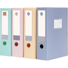 A4 Storage Archives Cases File Boxes Plastic Archives Cases with Lid, Box File, Height 75mm,4 Colores Folding Document Storage Box for Office、Homes and School-4 Pack