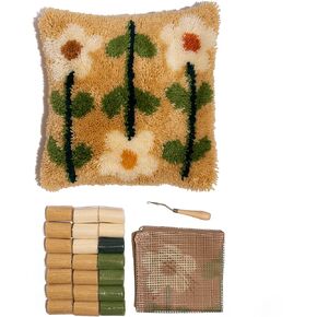 CRAFT CLUB Pick of The Bunch Cushion Kit DIY Home Decor Throw Pillow Crafts Set Pre Cut Yarn Wooden Latch Hook Set for Adults 43cm x 43cm Cushion Cover