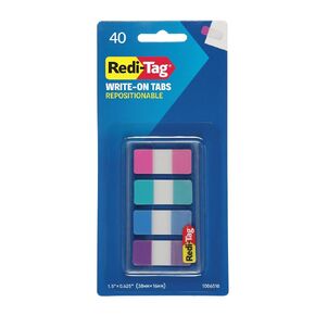 Redi-Tag Write-On Tabs, Repositionable Tabs for Binders and Planners, Removable Pop Up Tags, 4 Vivid Colors, 0.625" x 1.5", 40 Per Pack (1006510)