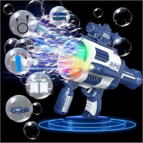 Upgraded Rapid-Fill Automatic Bubble Machine Gun - Rechargeable Electric Blaster for Kids, Outdoor Summer Toys, Wedding Party Favors, Gift for Boys with 20 Holes Design(Blue)
