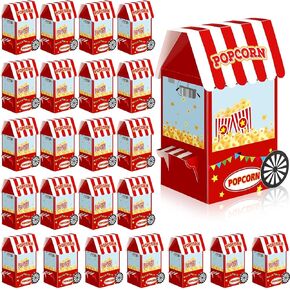 Trandraft 24 Pcs Carnival Treat Boxes Popcorn Cart Circus Cupcake Paper Candy Boxes Carnival Theme Birthday Party Decorations for DIY Holiday Gift Decoration