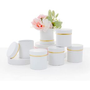 UNIKPACKAGING Set of 6 pcs, Small Round Shaped Flower Gift Boxes, 4" dia. x 4" inch, for Unique Flower and Gift Arrangements, Partry Favors (ALL White)
