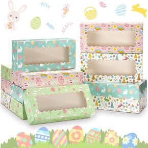 Skyygemm 12 Pcs Easter Treat Boxes with Window Bunny Egg Cookie Boxes Easter Cardboard Donut Box Easter Party Paper Container for Cake Bakery Cupcake Pastry Strawberries Favor(12 x 5.5 x 2.5 Inch) in Kuwait