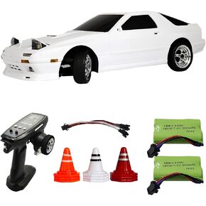 Skymaker LD1802 1:18 RC Drift Car Mazda RX-7 FC High-Speed Drifting 2.4GHz Remote Control ESP Gyroscope LED Light Mini RC Racing Car with Two Batteries (White)
