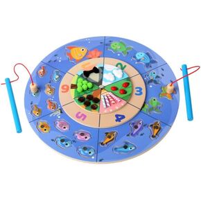 Adena Montessori لعبة الصيد المغناطيسية الخشبية ، تدريبات على مهارة حركية جيدة لأطفال يبلغون من العمر 3 سنوات ، ولغز الأسماك مع الأرقام والمواد المختلفة ، ولعبة تعليمية في مرحلة ما قبل المدرسة التعليمية