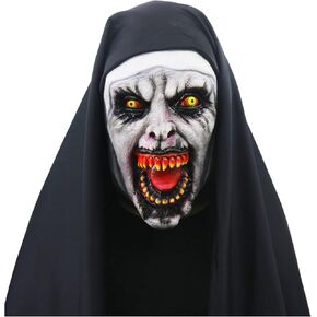 Latex Nun Mask - Full Head Horror Cosplay Mask with Light Up Feature for Halloween