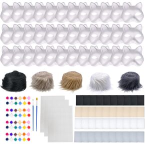 36 Pcs DIY Therian Mask Kit Blank Cat Mask with Felt Fabric Sheet Plush Faux Fur Eye Mesh for Therian Gear Party Cosplay Supplies